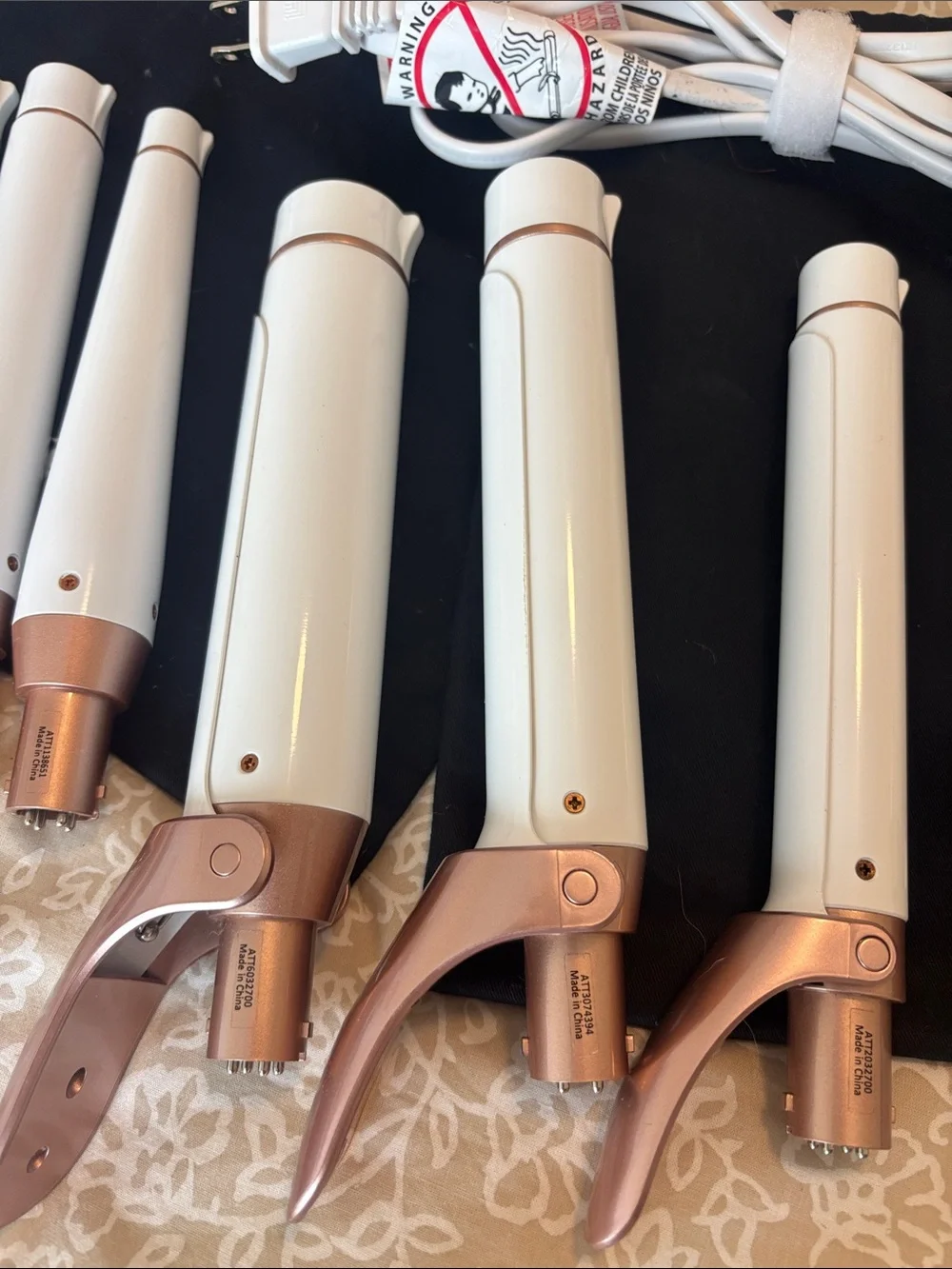 T3 White and Rose Gold Interchangeable Curling Wand Set